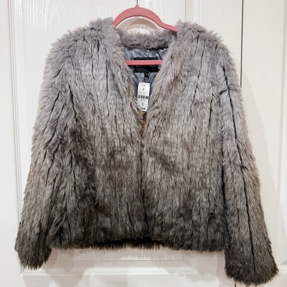 LF QED London Ombré Gray Faux Fur Coat - Picture 1 of 8